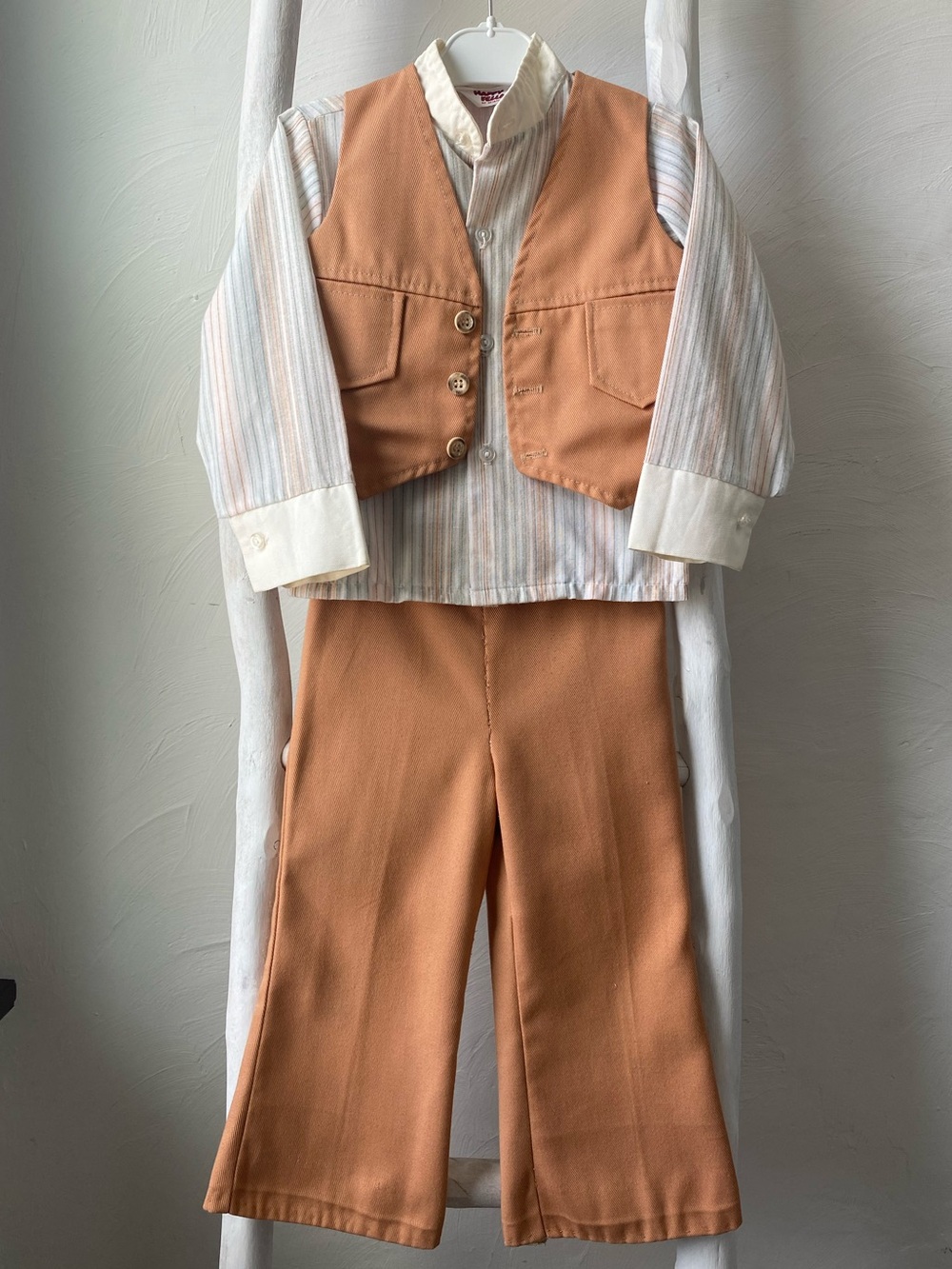 70s Vintage Boys 3Pc Suit Set Stripe & Chestnut